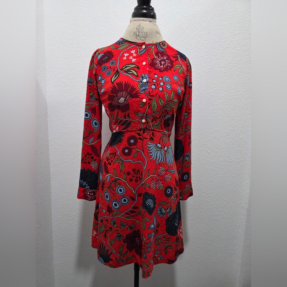 LOFT Vibrant Red Floral Long Sleeve Dress - Picture 2 of 5